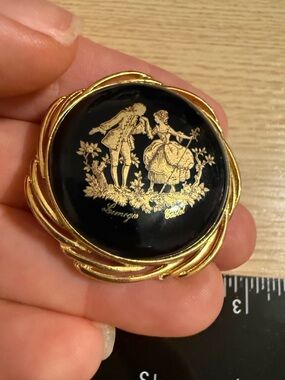 Limoges Black and Gold Enamel Cameo Brooch